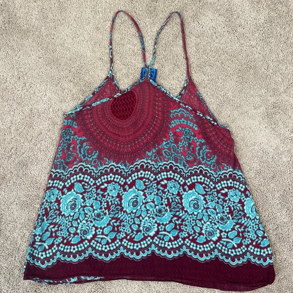 Blue Gecko Tank Women S Red Blue Bohemian Hippie Flowy Floral Racerback Thailand - Picture 7 of 8